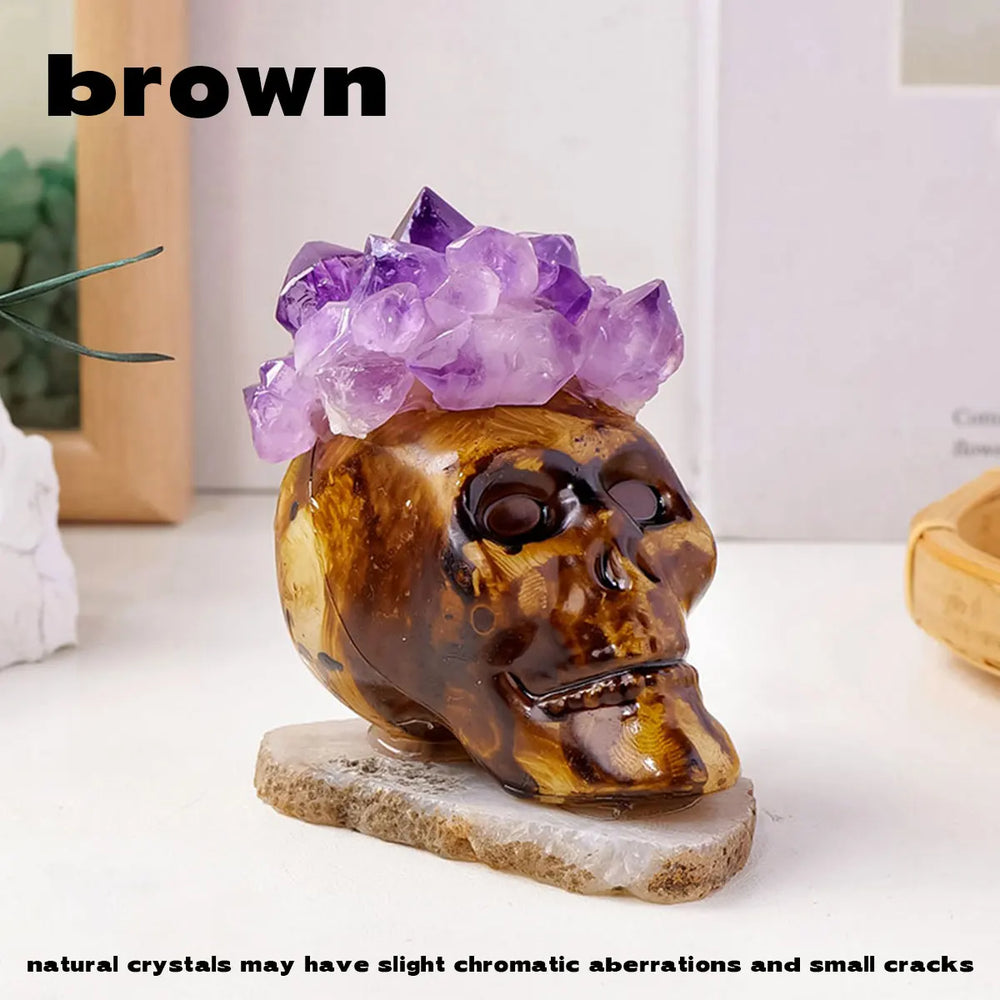 1PC Natural Crystals Healing Stones Amethyst Tooth Flower Skull Hand Crystal Feng Shui Ornament Home Decoration  Halloween Gift