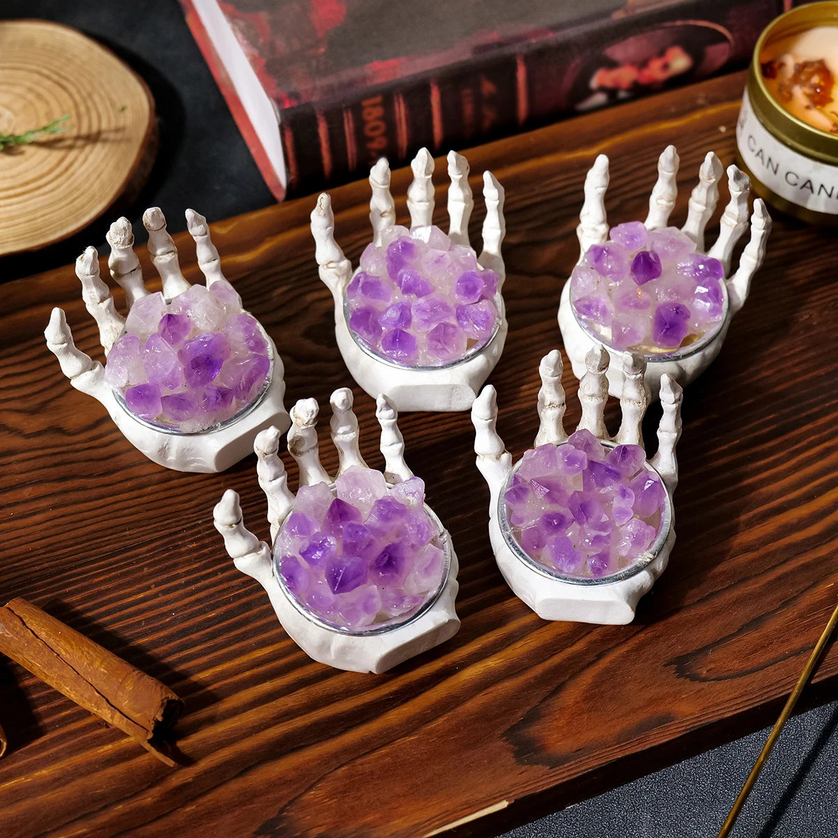 1PC Natural Crystals Healing Stones Amethyst Tooth Flower Skull Hand Crystal Feng Shui Ornament Home Decoration Halloween Gift