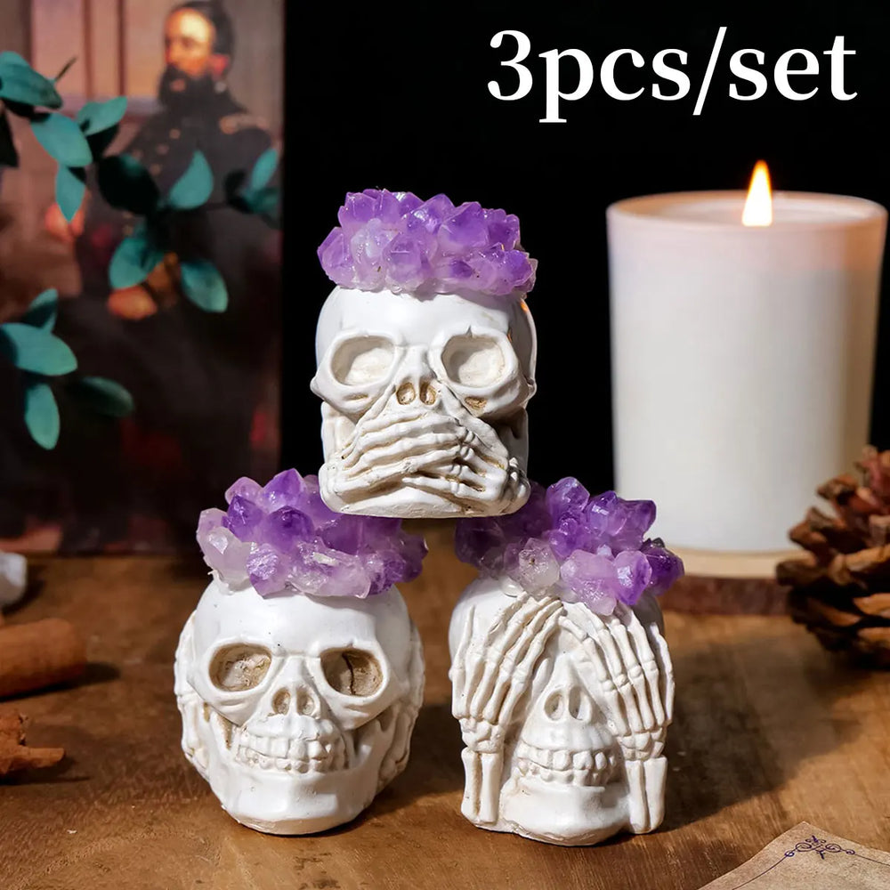 1PC Natural Crystals Healing Stones Amethyst Tooth Flower Skull Hand Crystal Feng Shui Ornament Home Decoration  Halloween Gift