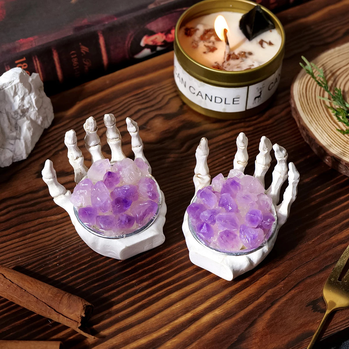 1PC Natural Crystals Healing Stones Amethyst Tooth Flower Skull Hand Crystal Feng Shui Ornament Home Decoration Halloween Gift