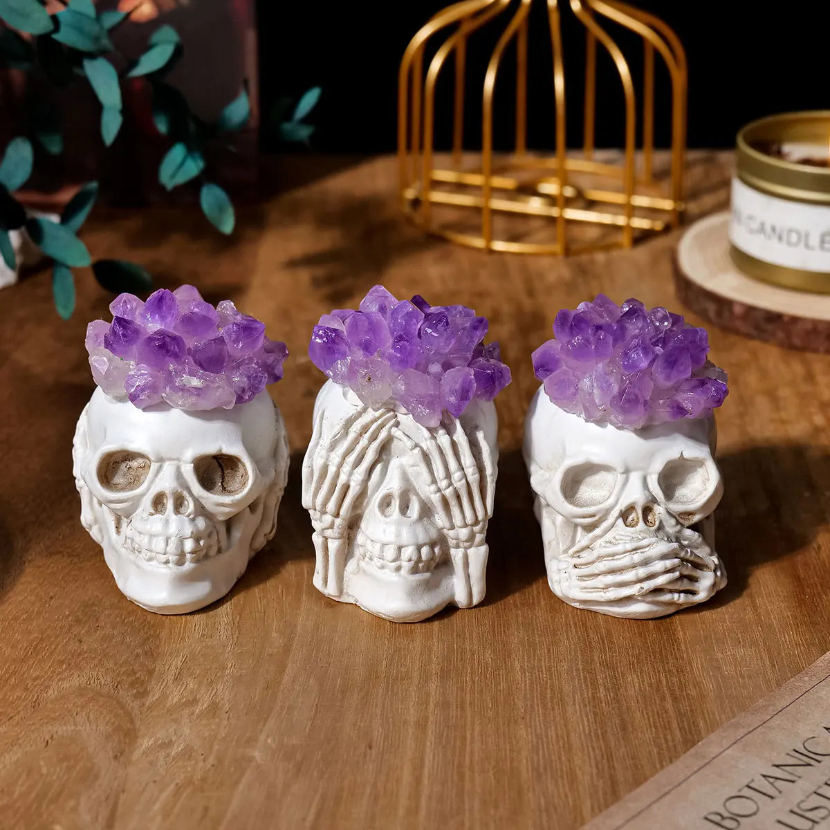 1PC Natural Crystals Healing Stones Amethyst Tooth Flower Skull Hand Crystal Feng Shui Ornament Home Decoration  Halloween Gift