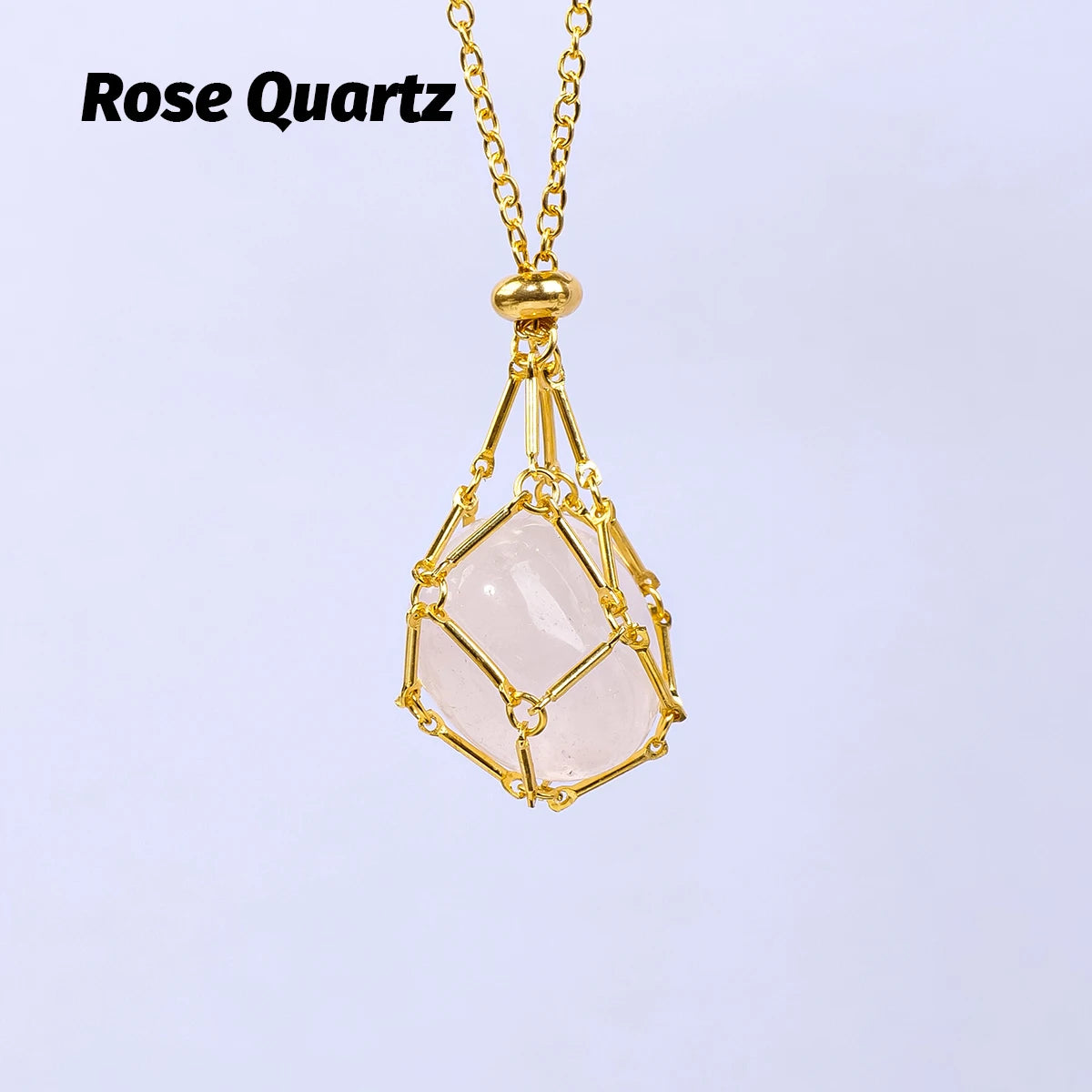 1PC Natural Crystals Stone Pendant Net Bag Adjust Amethyst Rose Quartz Polished Gemstone Charms for Jewelry Making DIY Necklace