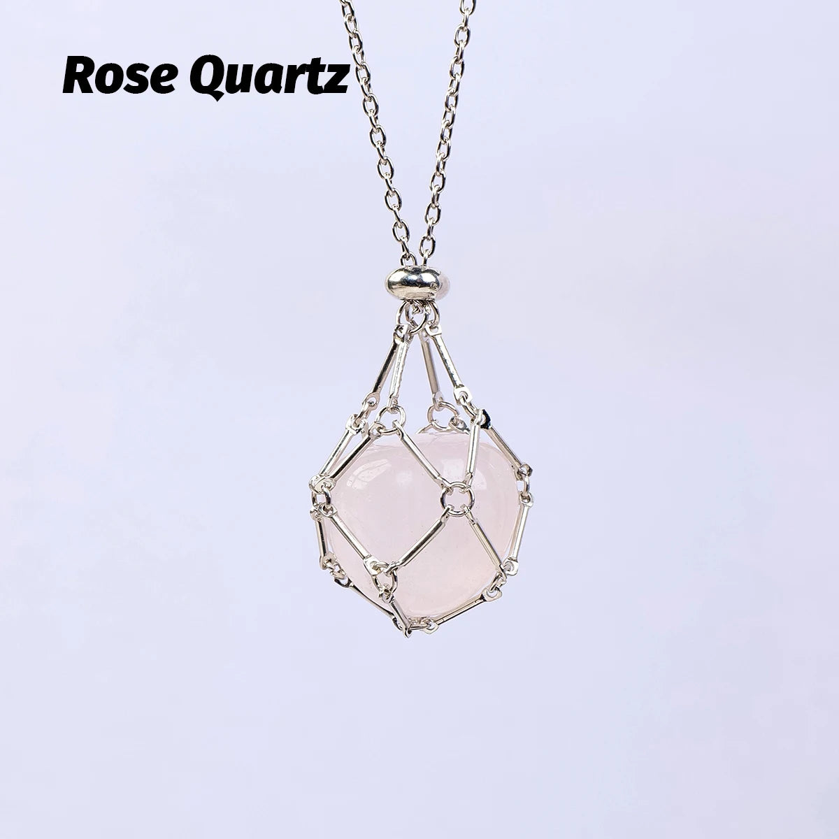 1PC Natural Crystals Stone Pendant Net Bag Adjust Amethyst Rose Quartz Polished Gemstone Charms for Jewelry Making DIY Necklace