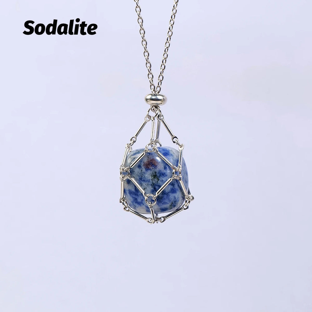 1PC Natural Crystals Stone Pendant Net Bag Adjust Amethyst Rose Quartz Polished Gemstone Charms for Jewelry Making DIY Necklace