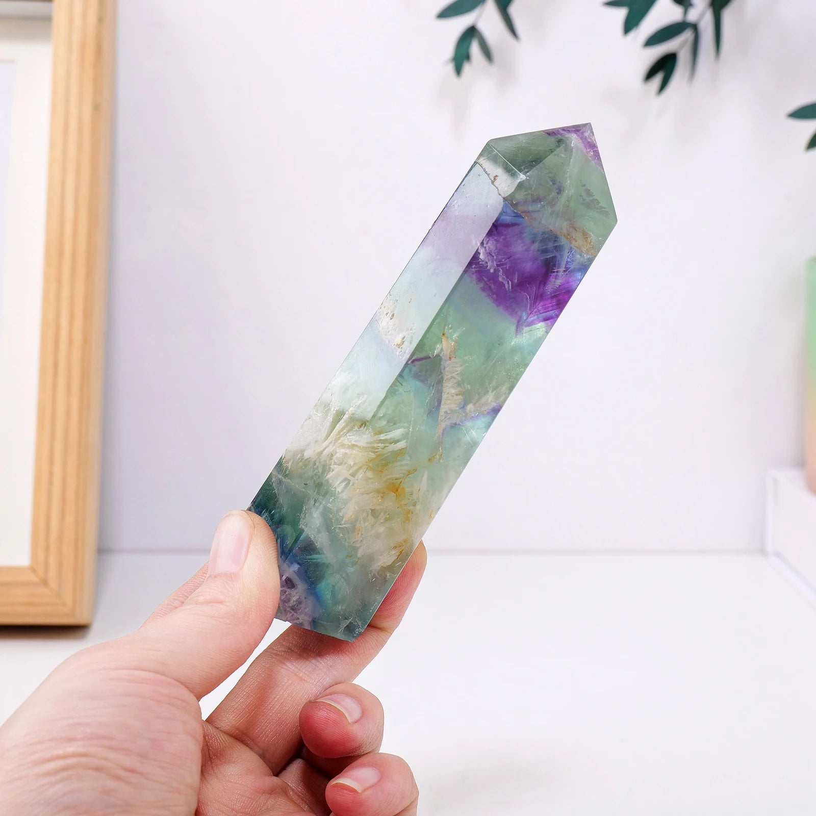 1PC Natural Feather Fluorite Four-Sided Point Crystal Obelisk Polished Raw Stone Tower Healing Stone