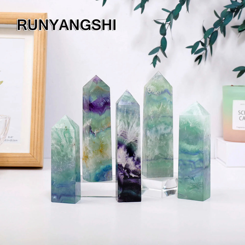 1PC Natural Feather Fluorite Four-Sided Point Crystal Obelisk Polished Raw Stone Tower Healing Stone