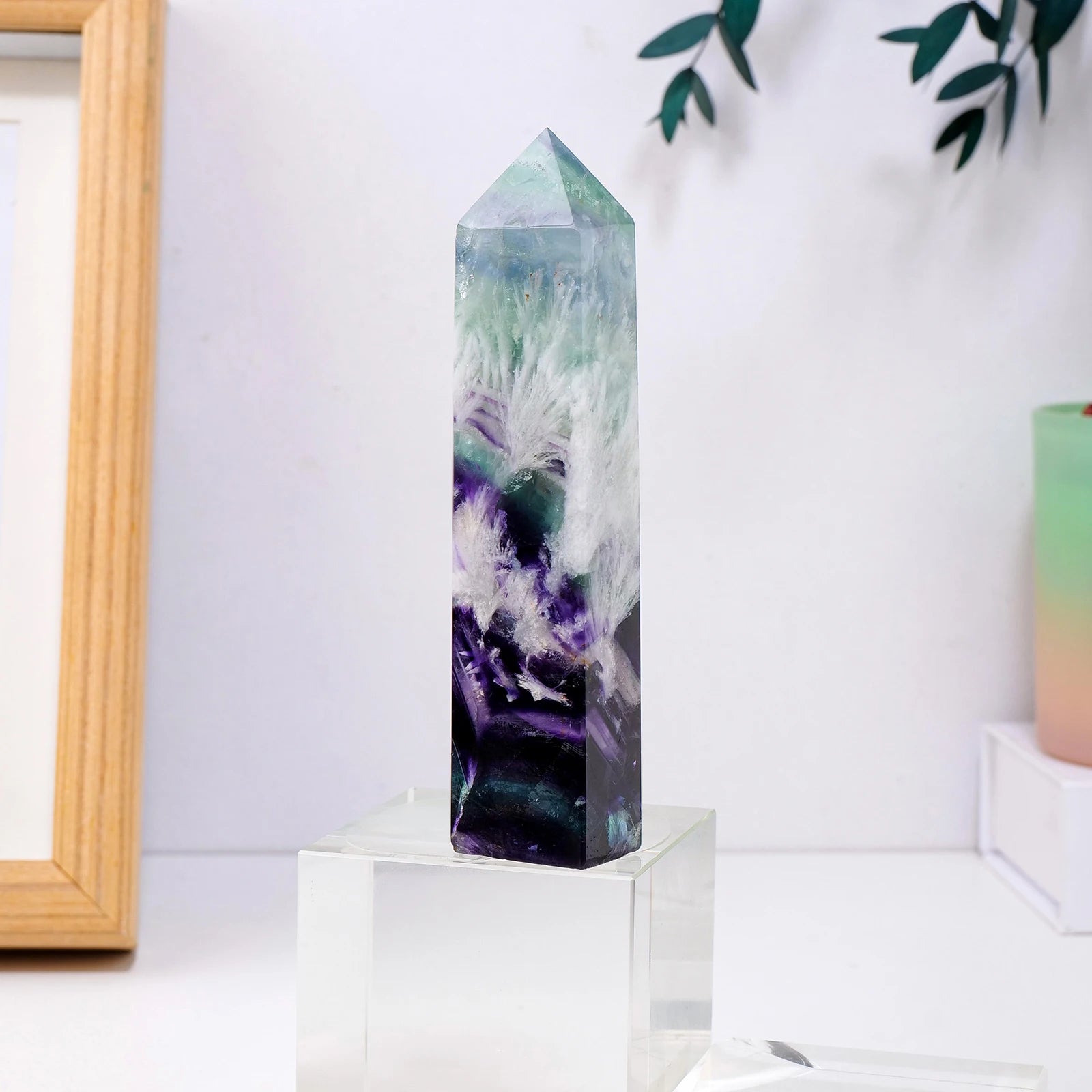 1PC Natural Feather Fluorite Four-Sided Point Crystal Obelisk Polished Raw Stone Tower Healing Stone