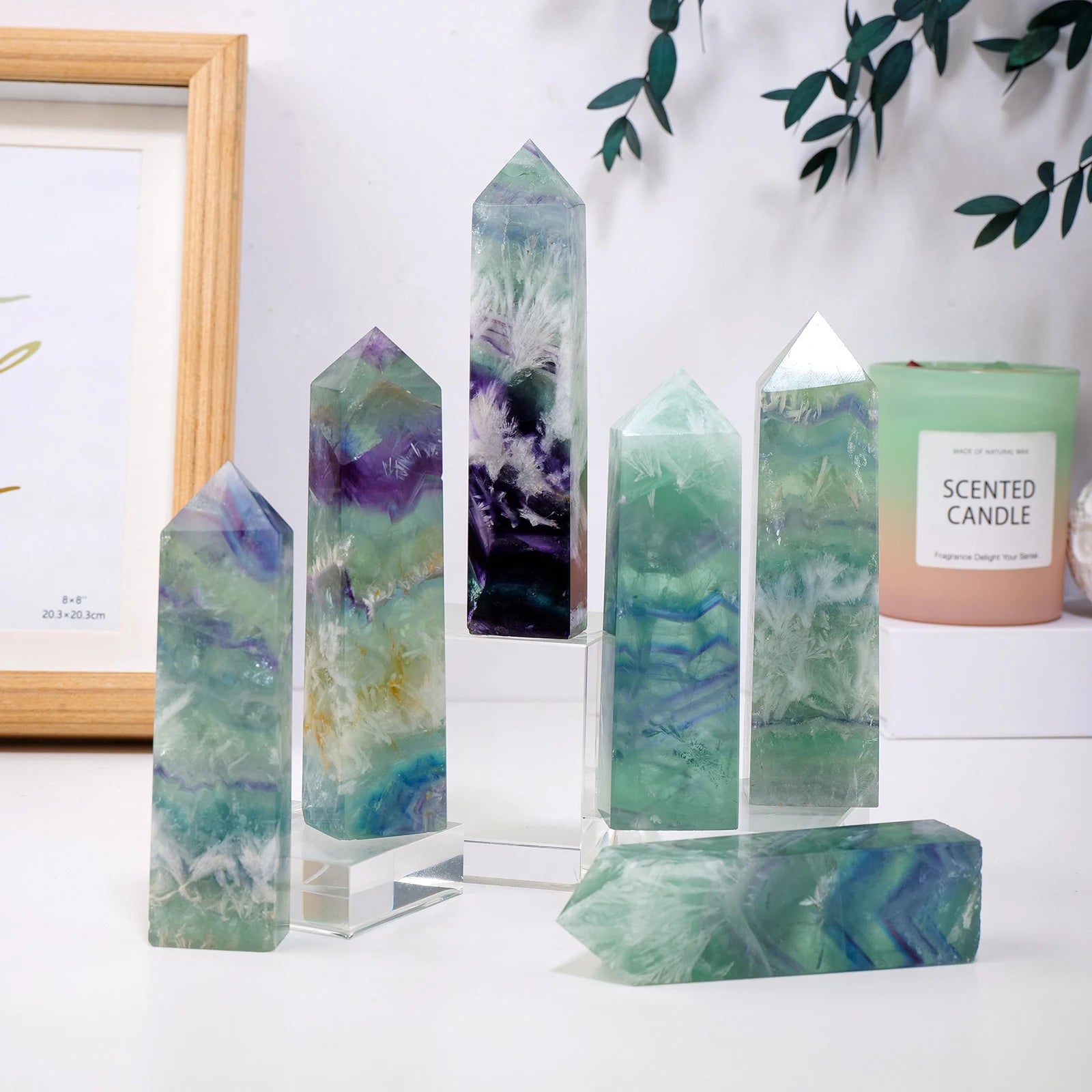 1PC Natural Feather Fluorite Four-Sided Point Crystal Obelisk Polished Raw Stone Tower Healing Stone