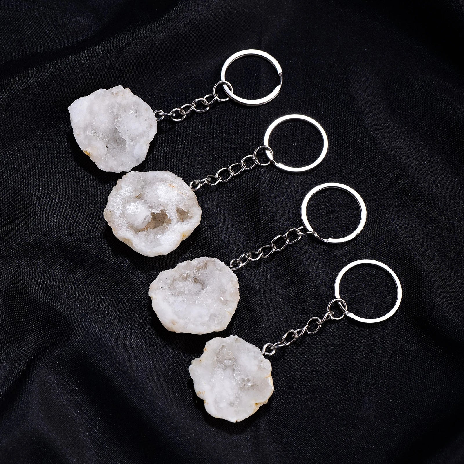 1PC Natural Gem Stone Keychains Clear Quartz Cluster White Agate Cave Key Chain For DIY Car Key Rings Chains