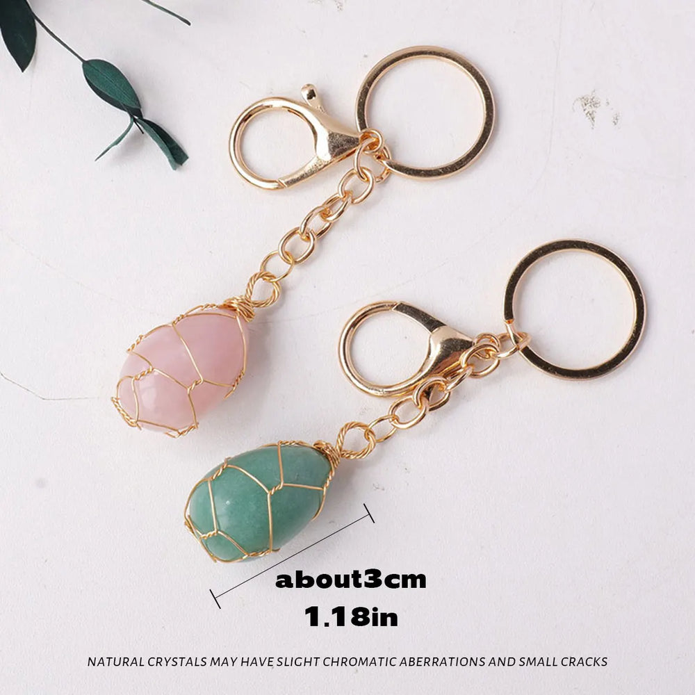 1PC Natural Gem Stone Keychains Clear Quartz Mini Egg Amethyst Key Chain For DIY Car Key Rings Chains