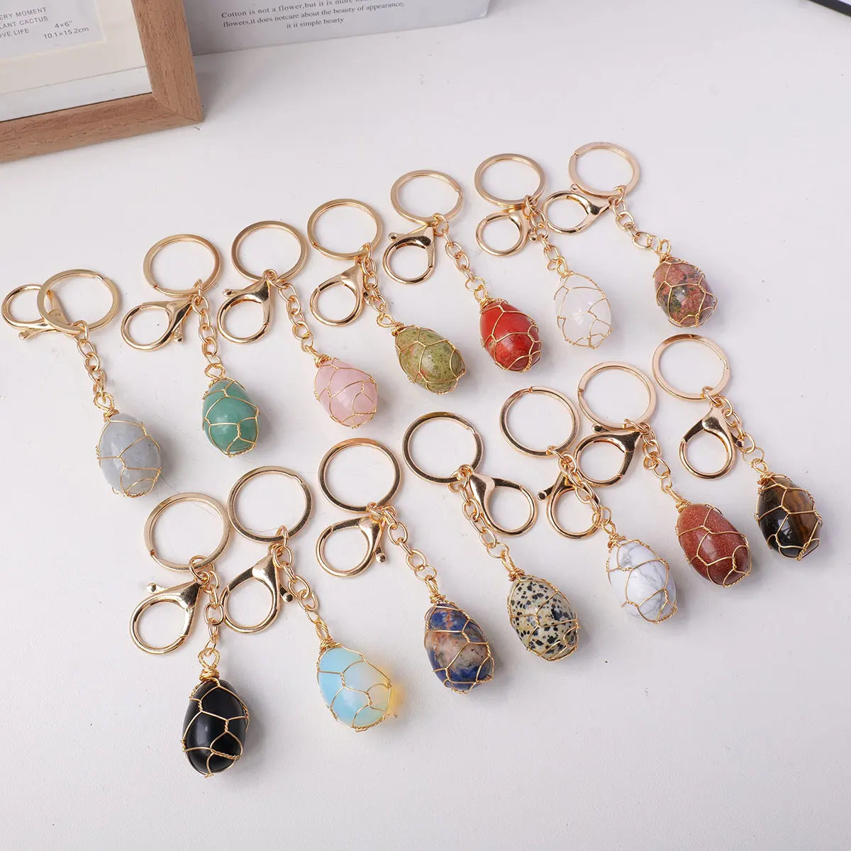 1PC Natural Gem Stone Keychains Clear Quartz Mini Egg Amethyst Key Chain For DIY Car Key Rings Chains