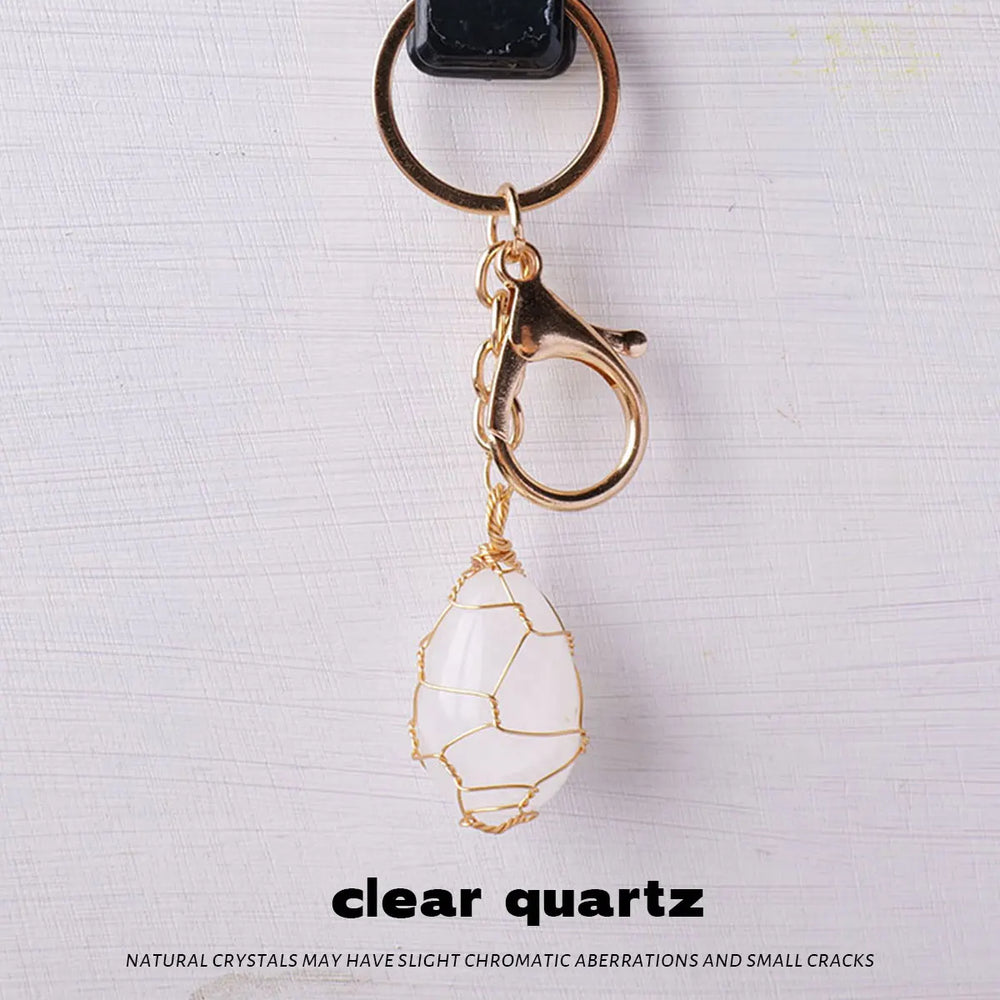 1PC Natural Gem Stone Keychains Clear Quartz Mini Egg Amethyst Key Chain For DIY Car Key Rings Chains