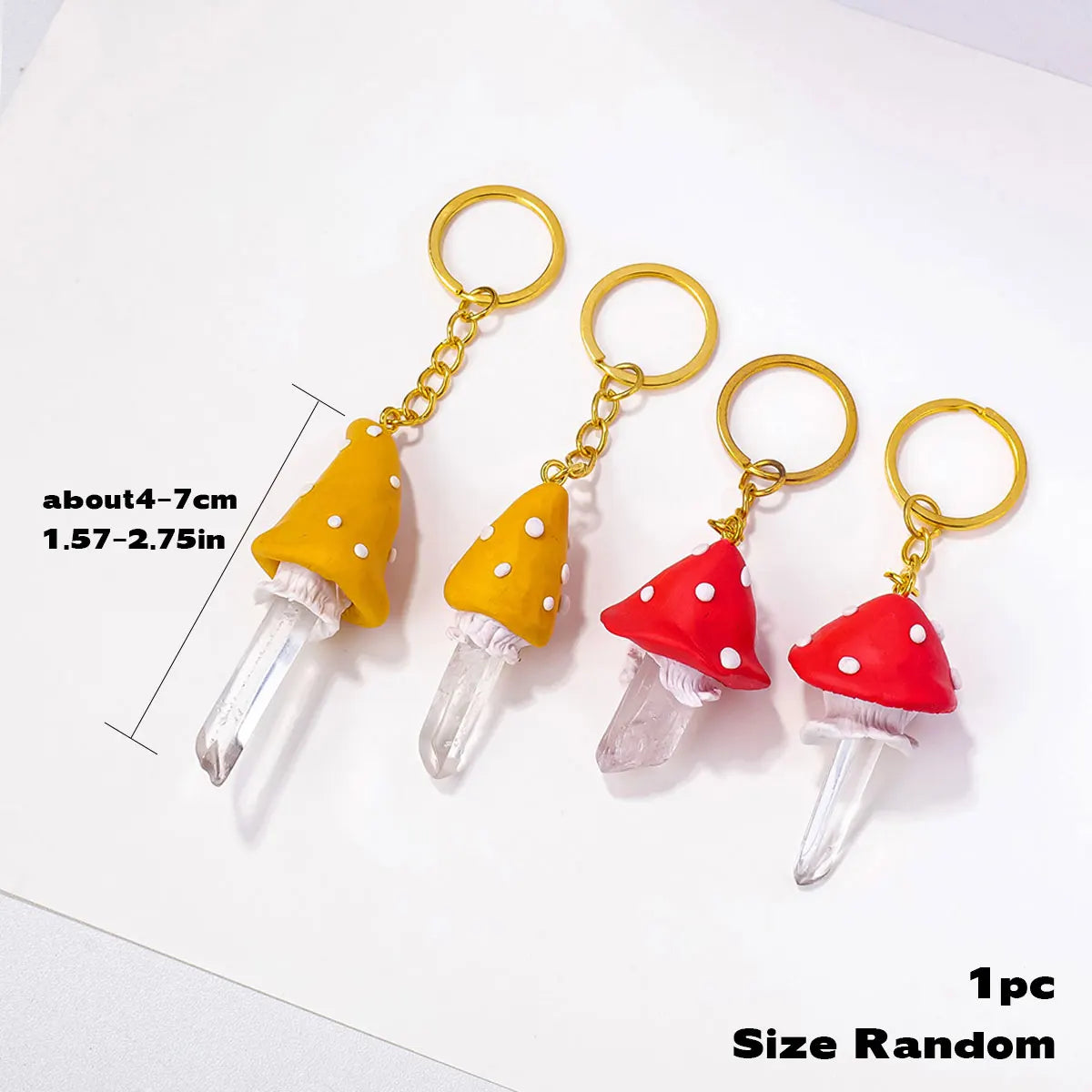 1PC Natural Gem Stone Keychains Clear Quartz Point Mushroom Key Chain For DIY Car Key Rings Chains