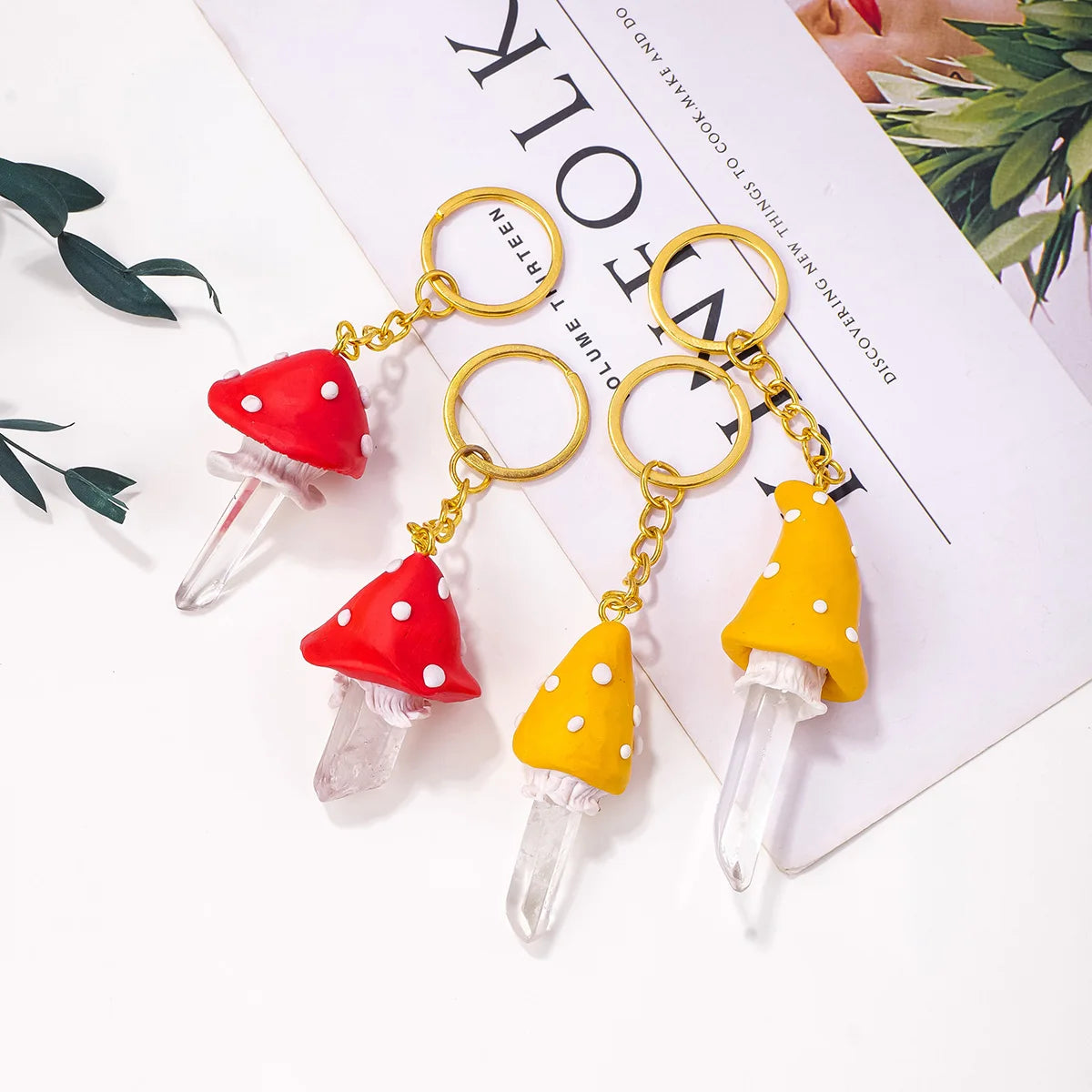 1PC Natural Gem Stone Keychains Clear Quartz Point Mushroom Key Chain For DIY Car Key Rings Chains