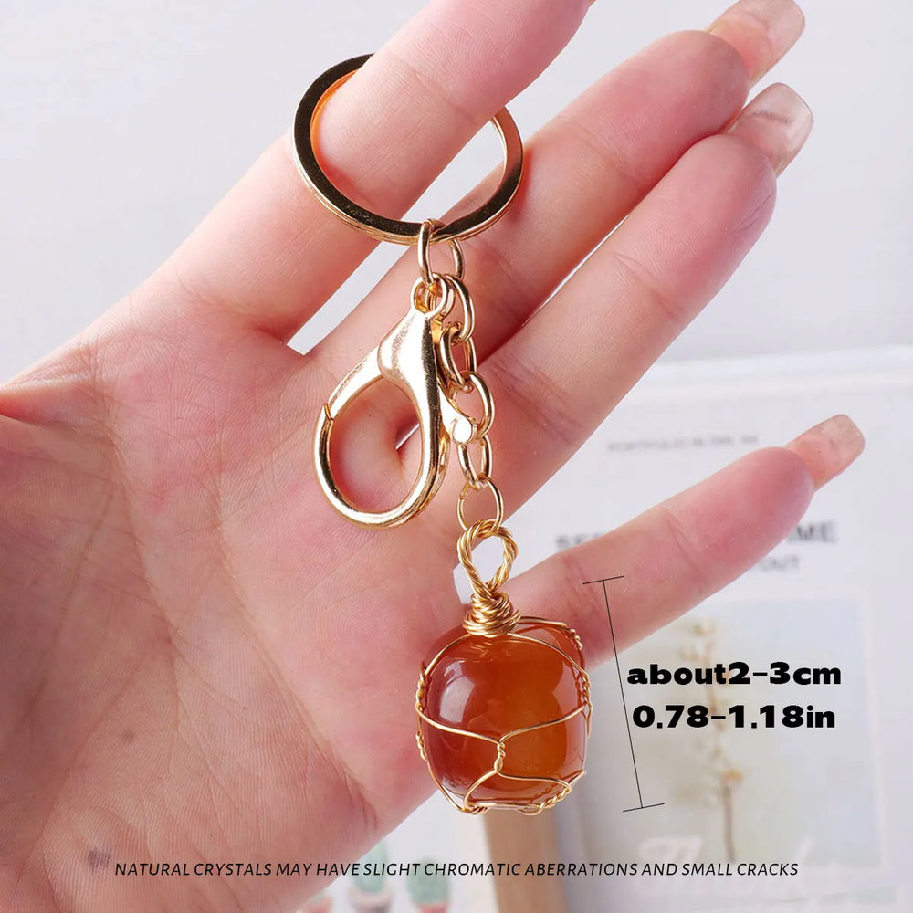 1PC Natural Gem Stone Keychains Clear Quartz Rolling Stones Amethyst Key Chain For DIY Car Key Rings Chains