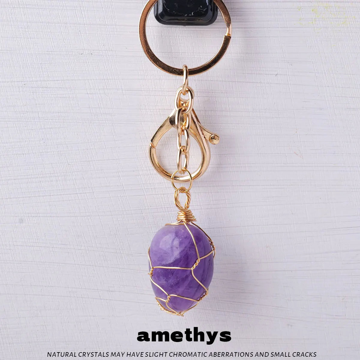 1PC Natural Gem Stone Keychains Clear Quartz Rolling Stones Amethyst Key Chain For DIY Car Key Rings Chains