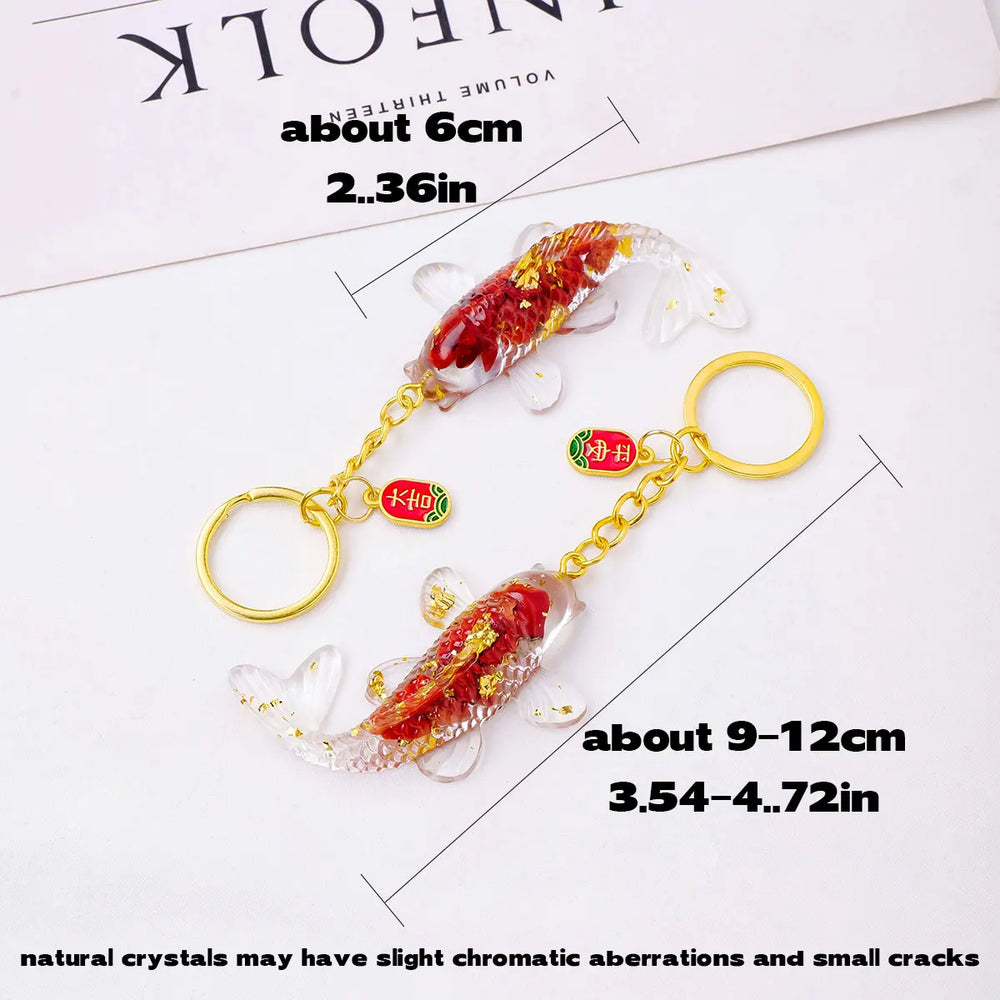 1PC Natural Gem Stone Keychains Dropper Resin Fish Amethyst Key Chain For DIY Car Key Rings Chains