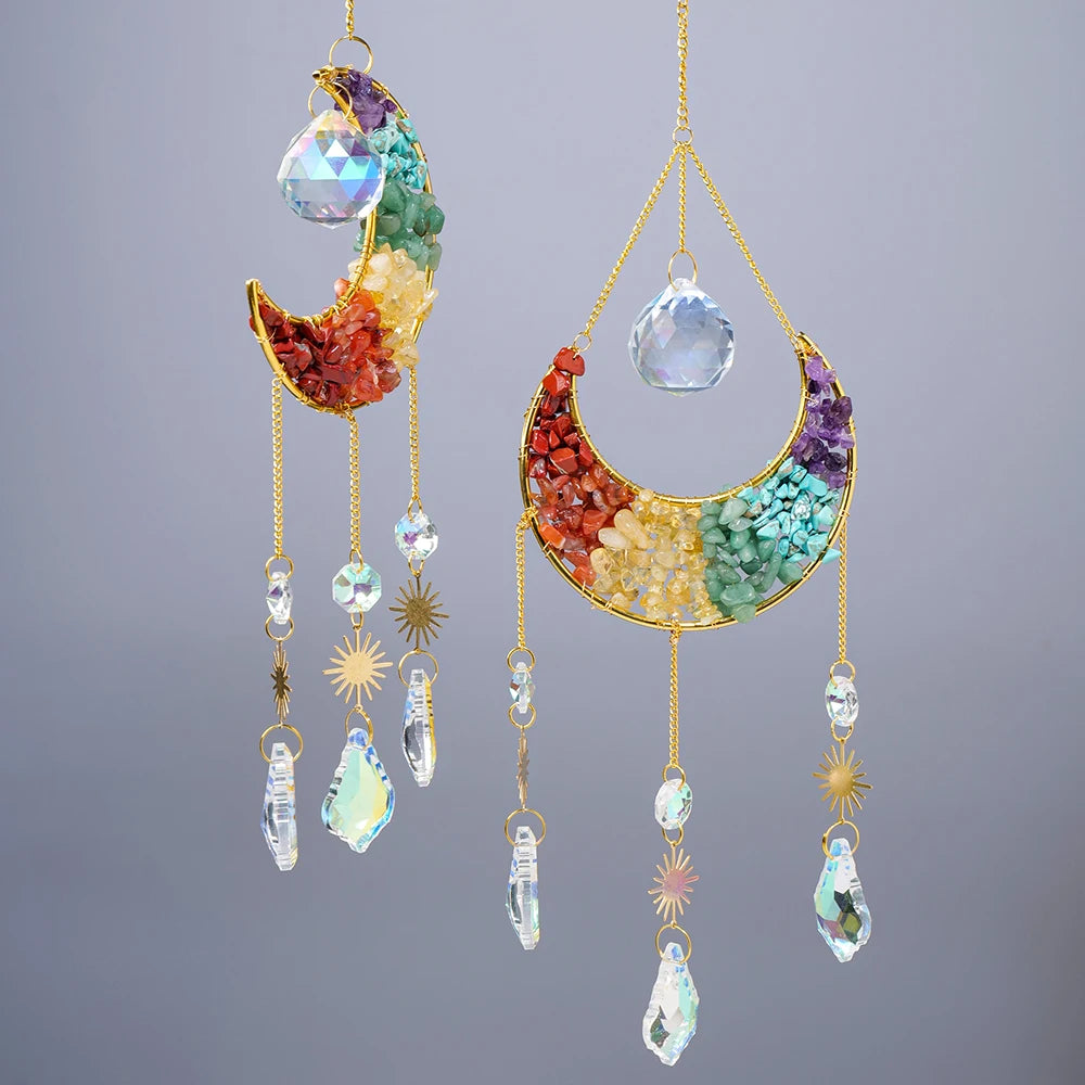 1PC Natural Gemstone Chakra Crystal Gravel Sun Catcher For Rainbow Maker Hanging Crystal Witch Suncatcher Windchime Wall Decor