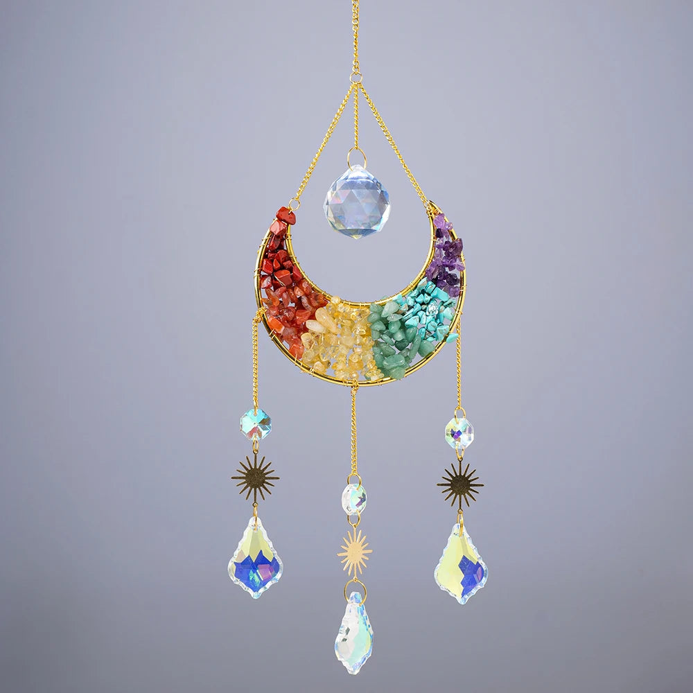 1PC Natural Gemstone Chakra Crystal Gravel Sun Catcher For Rainbow Maker Hanging Crystal Witch Suncatcher Windchime Wall Decor