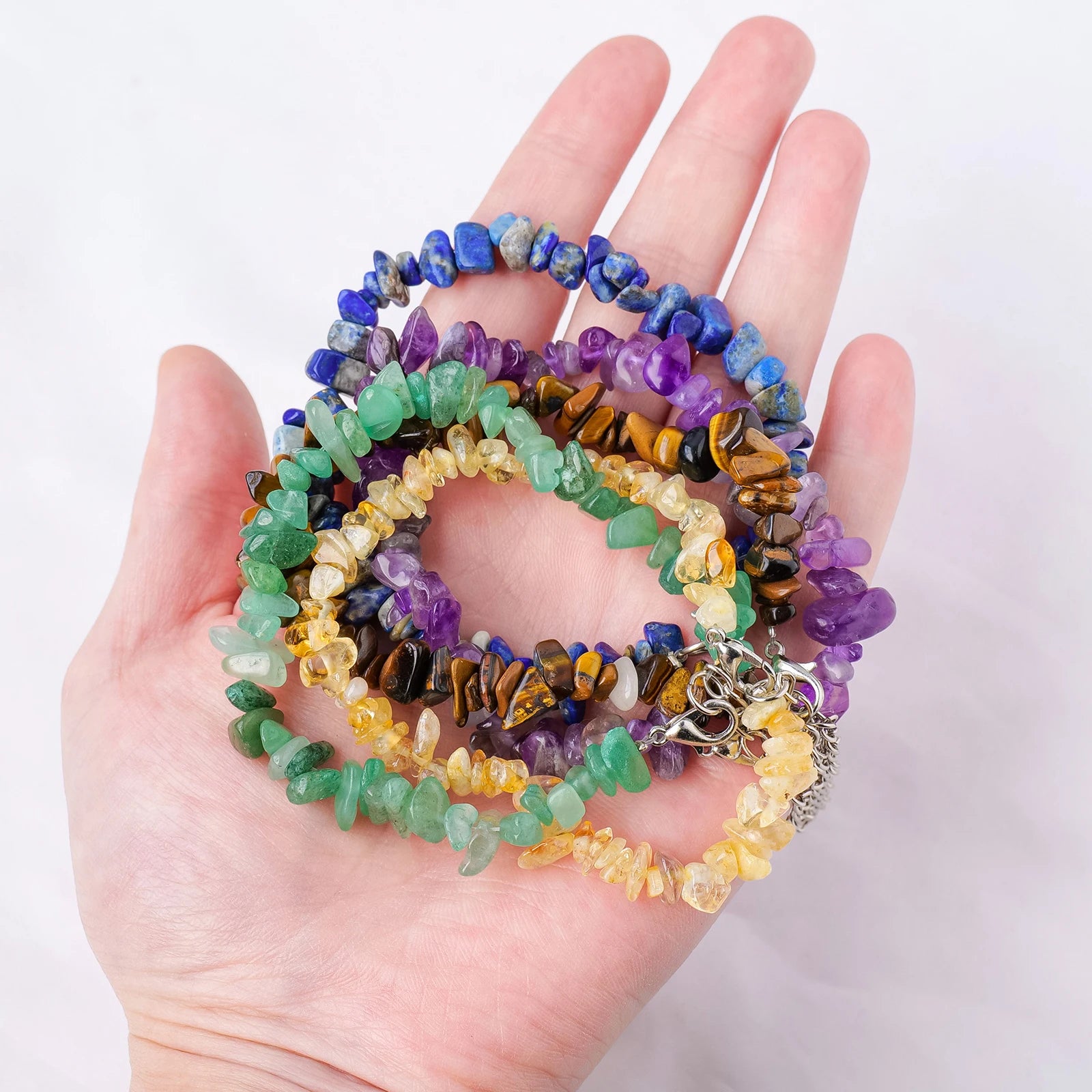 1PC Natural Gemstone Chakra Crystal Healing Chip Stretch Bracelets Polished  Reiki Yoga Chipped Gravel Bead Jewelry Accessories