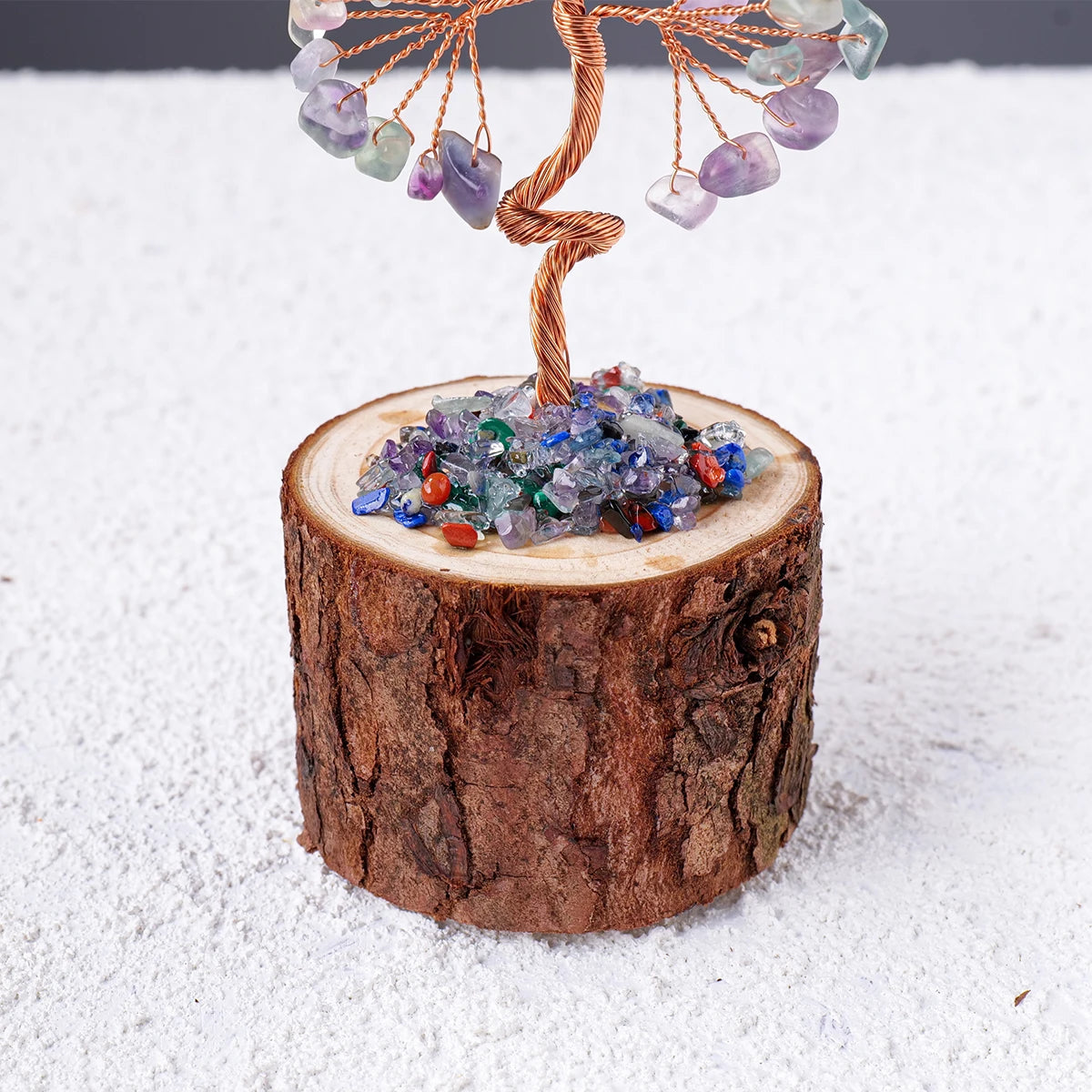 1PC Natural Gemstone Crystal Chakela Lucky Tree With Wood Base Home Office Desk Living Room Crystal Decor Mini Sized Home Decora