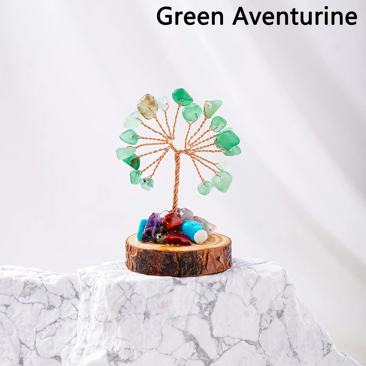 1PC Natural Gemstone Crystal Chakela Lucky Tree With Wood Base Home Office Desk Living Room Crystal Decor Mini Sized Home Decora