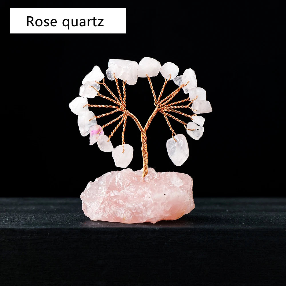 1PC Natural Gemstone Crystal Lucky Tree With Raw Stone Base Home Office Desk Living Room Crystal Decor Mini Sized