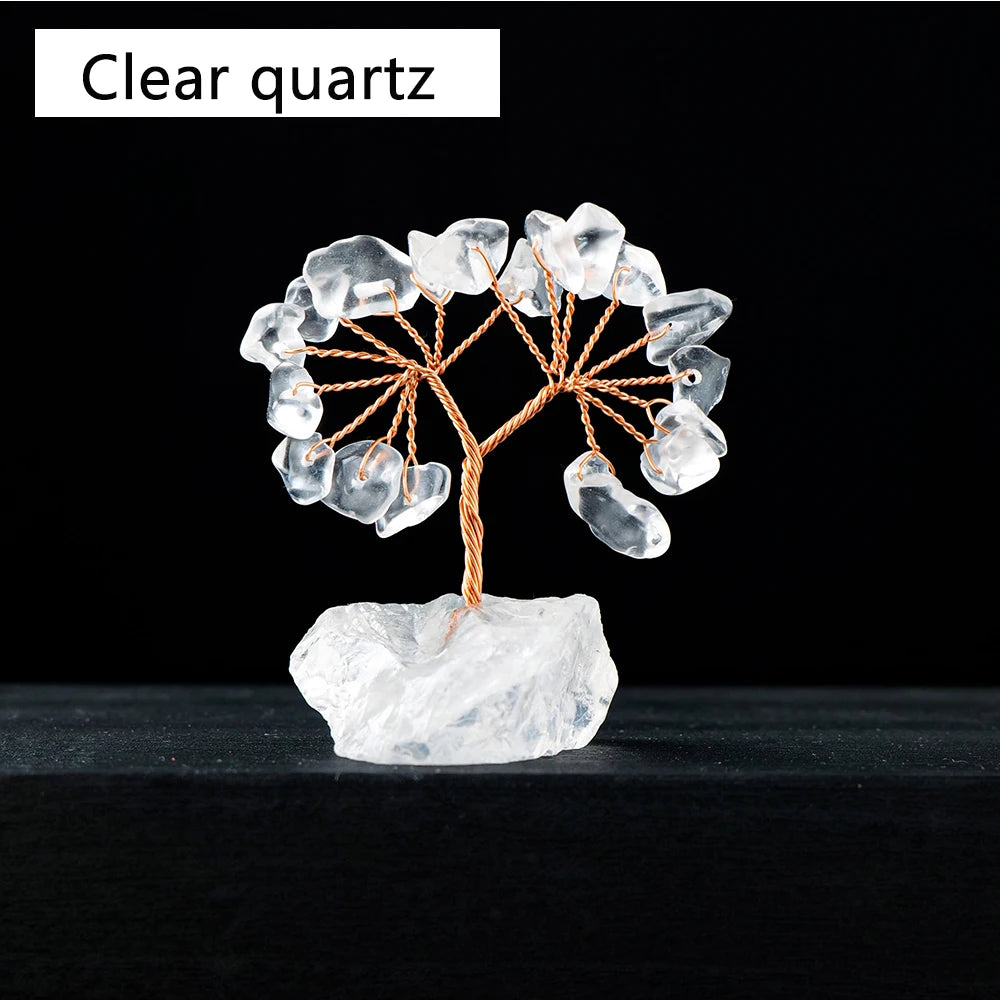 1PC Natural Gemstone Crystal Lucky Tree With Raw Stone Base Home Office Desk Living Room Crystal Decor Mini Sized