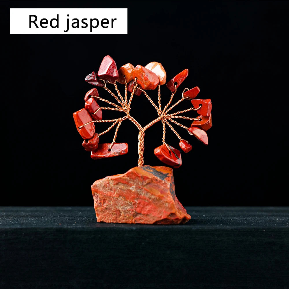 1PC Natural Gemstone Crystal Lucky Tree With Raw Stone Base Home Office Desk Living Room Crystal Decor Mini Sized