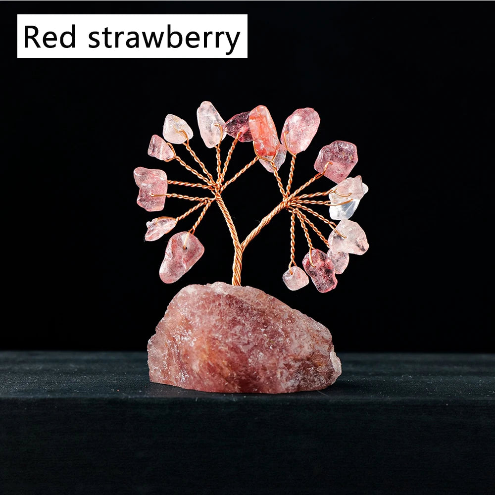 1PC Natural Gemstone Crystal Lucky Tree With Raw Stone Base Home Office Desk Living Room Crystal Decor Mini Sized