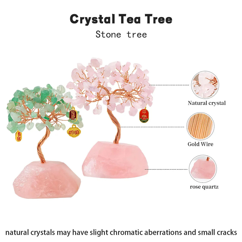 1PC Natural Gemstone Crystal Lucky Tree irregular Rose Quartz Base Home Office Desk Living Room Crystal Decor Garden Decoration