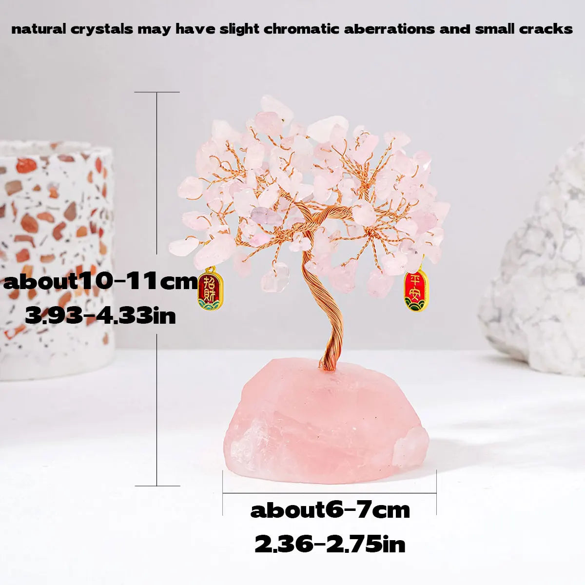 1PC Natural Gemstone Crystal Lucky Tree irregular Rose Quartz Base Home Office Desk Living Room Crystal Decor Garden Decoration