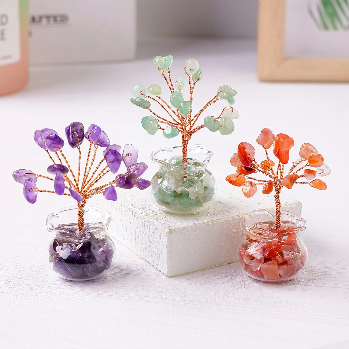 1PC Natural Gemstone DIY Mini Crystal Gravel Tree Rose Quartz Amethyst Healing Stones Children's Gift Home Ornaments