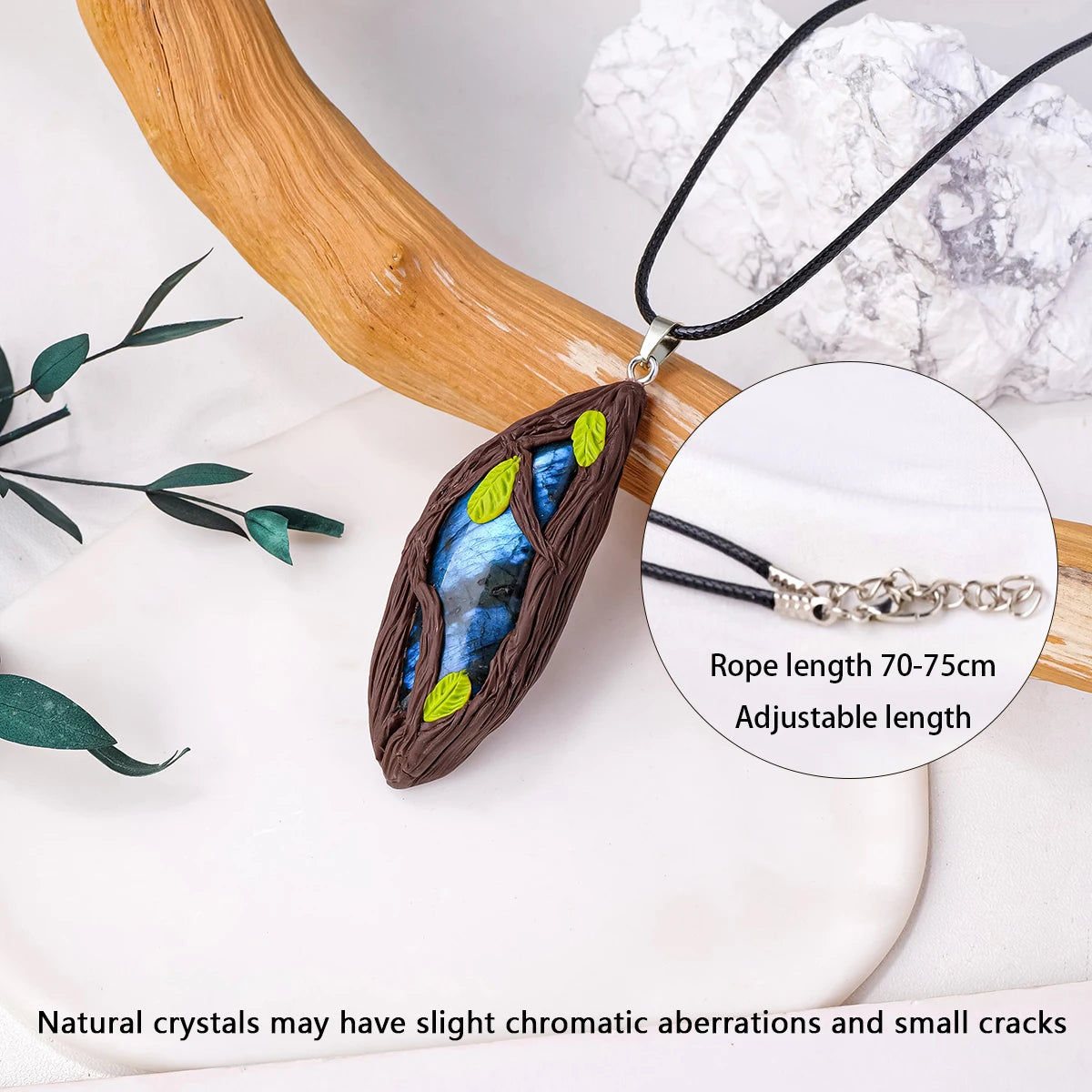 1PC Natural Gemstone Flowing Blue Light Labradorite Crystal Pendant Leaf Shape Necklace jewelry Gifts