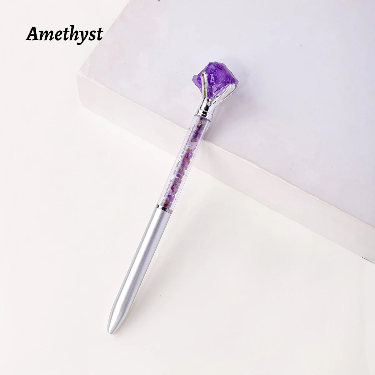 1PC Natural Healing Amethyst Crystal Original Raw Stone Cylindrical Pen Ballpoint Pen Student Stationery Office Business Gifts