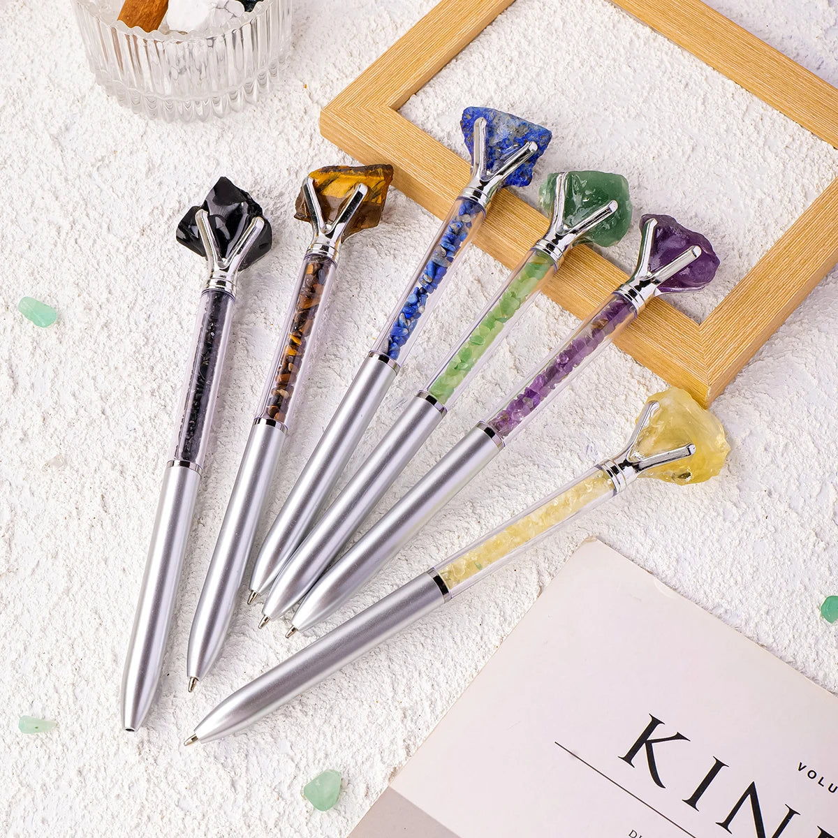 1PC Natural Healing Amethyst Crystal Original Raw Stone Cylindrical Pen Ballpoint Pen Student Stationery Office Business Gifts