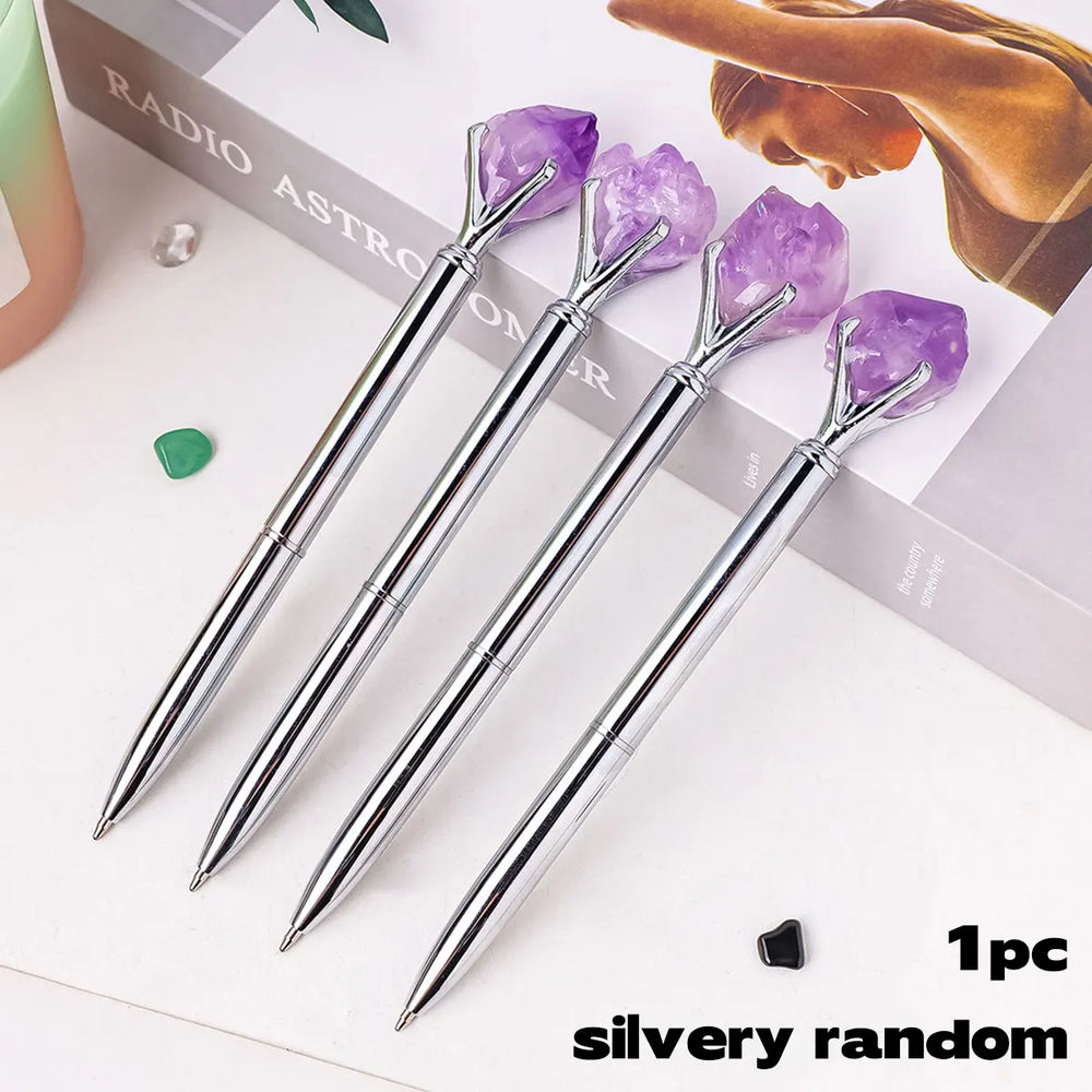 1PC Natural Healing Amethyst Crystal Original Raw Stone Cylindrical Pen Ballpoint Pen Student Stationery Office Business Gifts