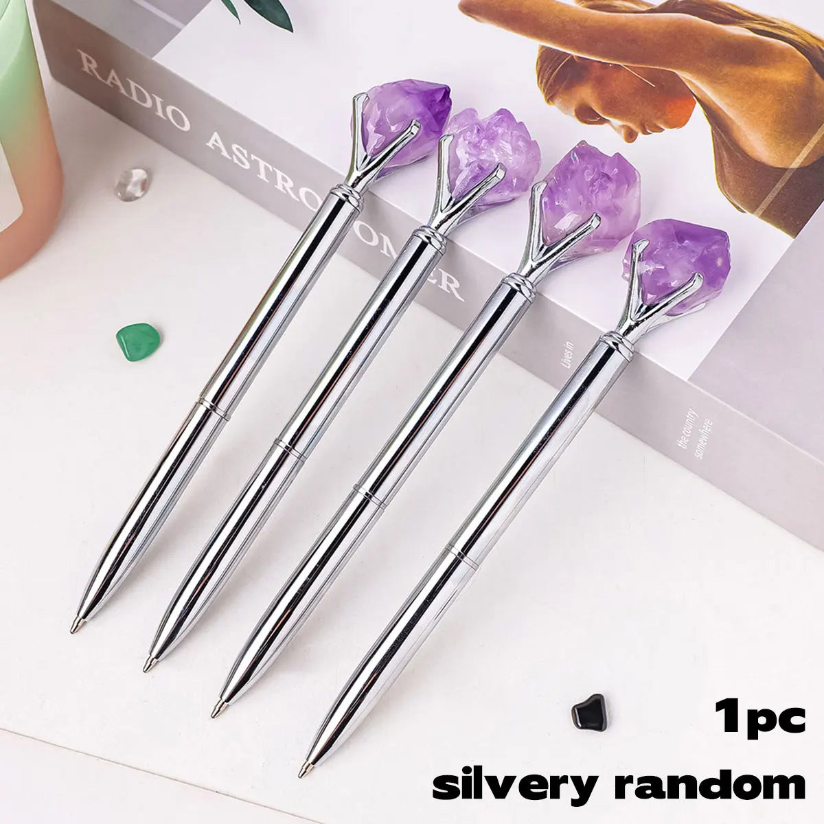 1PC Natural Healing Amethyst Crystal Original Raw Stone Cylindrical Pen Ballpoint Pen Student Stationery Office Business Gifts