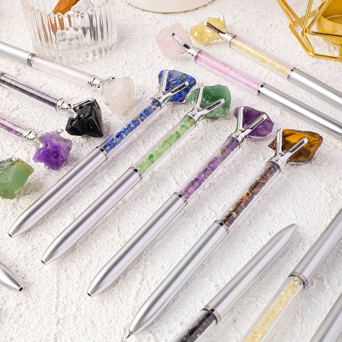 1PC Natural Healing Amethyst Crystal Original Raw Stone Cylindrical Pen Ballpoint Pen Student Stationery Office Business Gifts