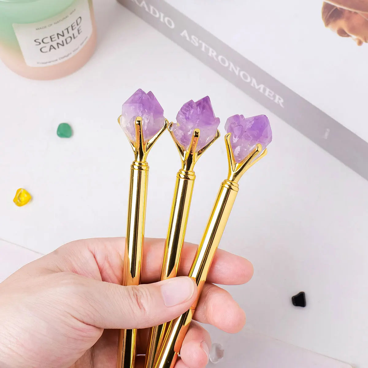 1PC Natural Healing Amethyst Crystal Original Raw Stone Cylindrical Pen Ballpoint Pen Student Stationery Office Business Gifts