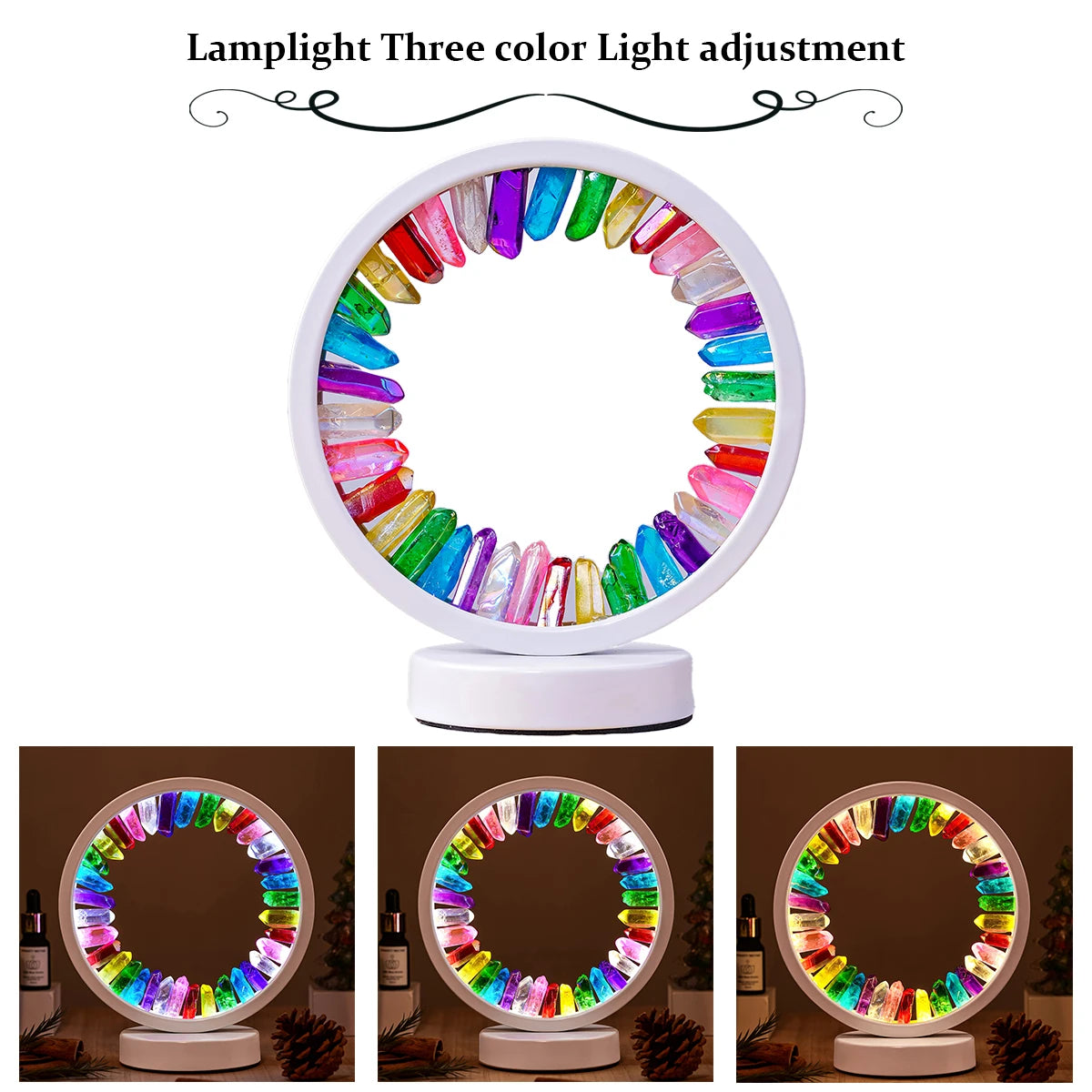 1PC Natural Healing Crystal Bedside Lamp Clear Quartz Single Point Aura Rainbow Color Night Lamp USB Bedroom Night Light