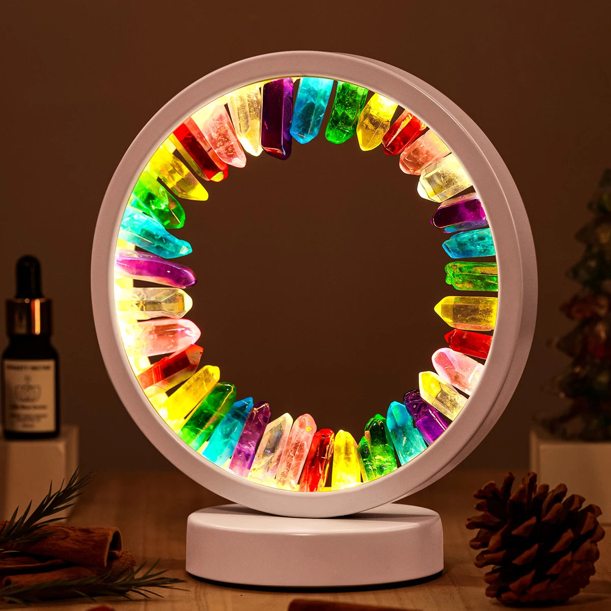 1PC Natural Healing Crystal Bedside Lamp Clear Quartz Single Point Aura Rainbow Color Night Lamp USB Bedroom Night Light