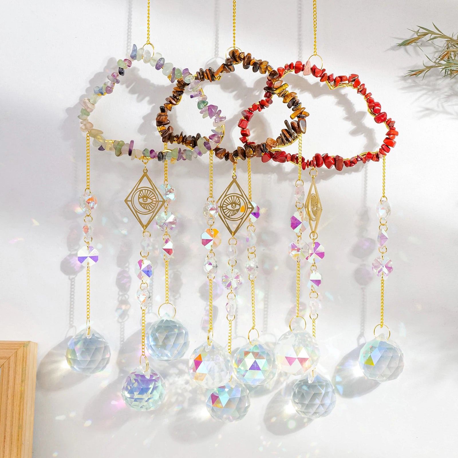 1PC Natural Healing Crystal Pendant Crystal Gravels Cloud Sun Catcher Reiki Gemstone For Home Garden Wedding Garden Decoration