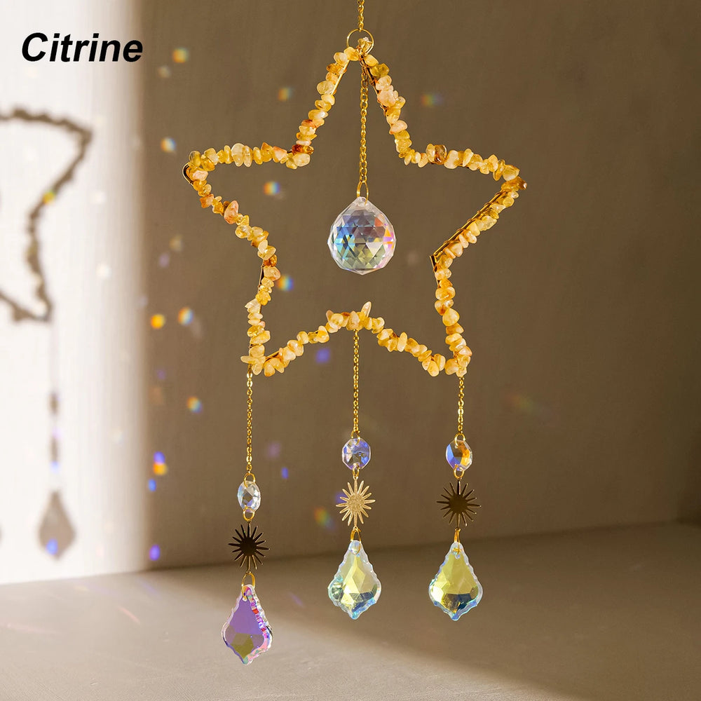 1PC Natural Healing Crystal Pendant Crystal Gravels Five-pointe Star Catcher Reiki Gemstone For Home Garden Wedding Garden