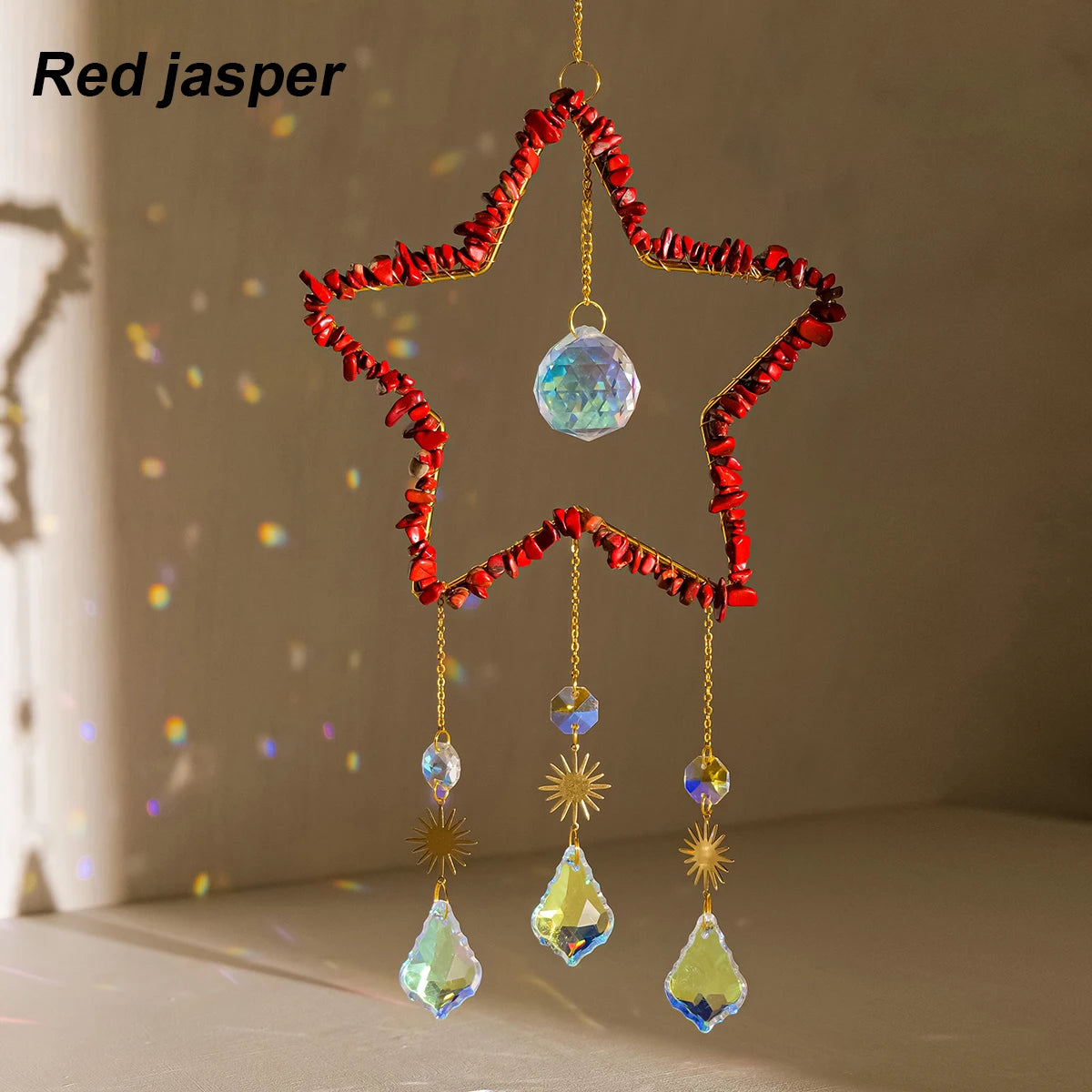 1PC Natural Healing Crystal Pendant Crystal Gravels Five-pointe Star Catcher Reiki Gemstone For Home Garden Wedding Garden