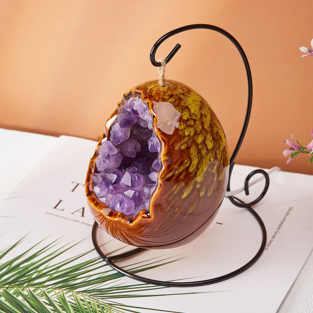 1PC Natural Healing Crystal Stone Amethyst Cluster Toothflower  Dinosaur Egg Shape Festival Night Home Decoration