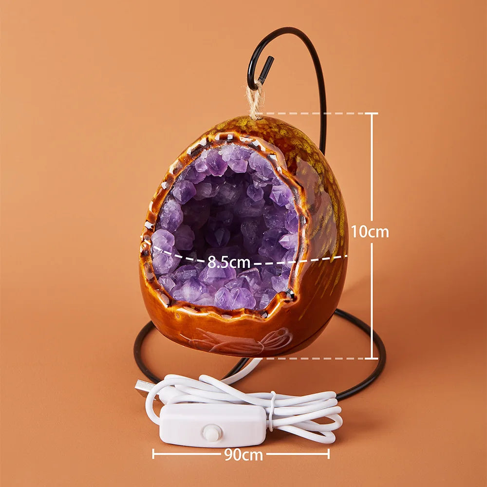 1PC Natural Healing Crystal Stone Amethyst Cluster Toothflower  Dinosaur Egg Shape Festival Night Home Decoration