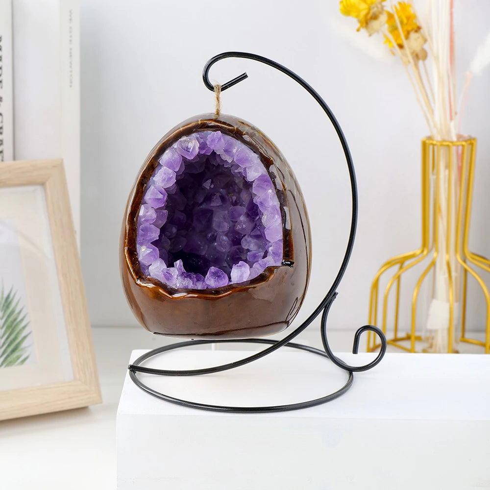 1PC Natural Healing Crystal Stone Amethyst Cluster Toothflower  Dinosaur Egg Shape Festival Night Home Decoration