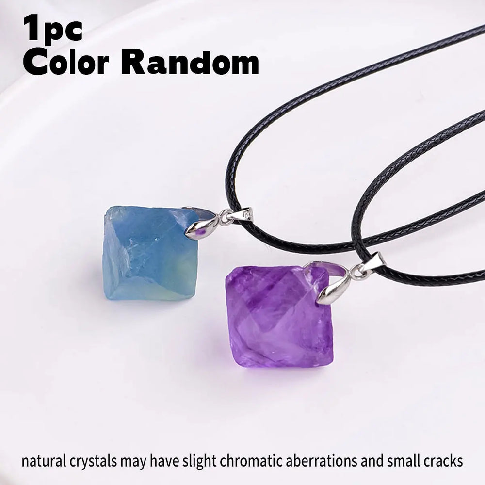 1PC Natural Healing Energy Crystal Stone Colorful Fluorite Crystal Octahedral Pendant Jewelry Women's Necklace Gift