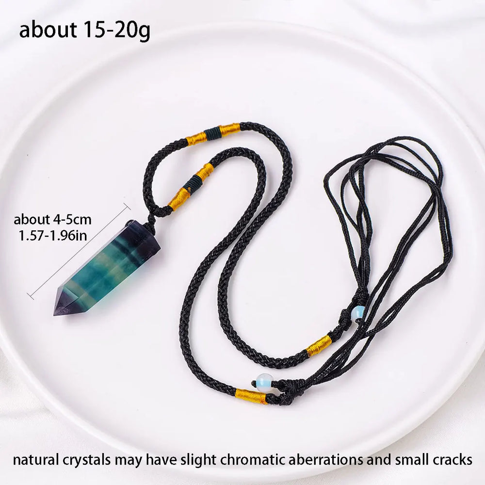 1PC Natural Healing Energy Crystal Stone Rainbow Fluorite Crystal Point Pendant Jewelry Women's Necklace Gift